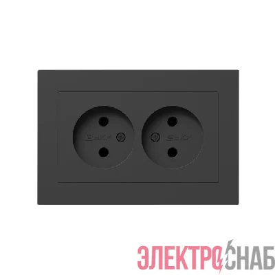 Розетка 2-м СП Эпика 16А без заземл. без защ. шторок с рамкой механизм черн. EKF UP1-SOB-200