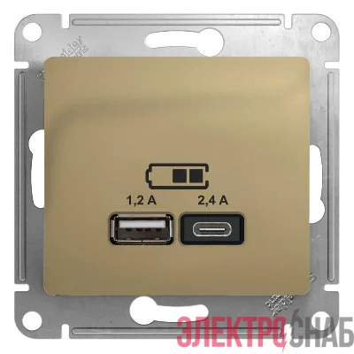 Розетка USB Glossa тип A+C 5В/2.4А 2х5В/1.2А механизм титан SE GSL000439