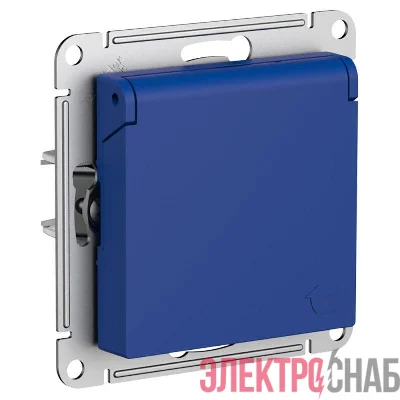 Розетка AtlasDesign 16А IP20 с заземл. защ. шторки с крышкой механизм аквамарин SE ATN001146