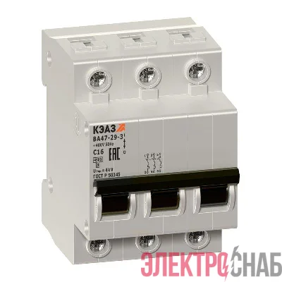 Выключатель автоматический модульный 3п C 25А 4.5кА ВА47-29-3C25-УХЛ3 КЭАЗ 141615