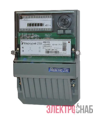 Счетчик Меркурий 230 AM-03 3ф 5-7.5А класс точн. 0.5S 1 тариф. импульс. вых. на панель мех. ОУ Инкотекс 00000032429