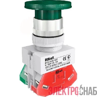 Выключатель кнопочный "Грибок" AE ВК-22 d22мм с фиксацией зел. DEKraft 25037DEK