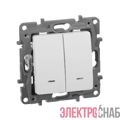 Выключатель 2-кл. СП Etika 10А IP20 250В 10AX с подсветкой/индикацией безвинтов. зажимы механизм бел. IEK 672204