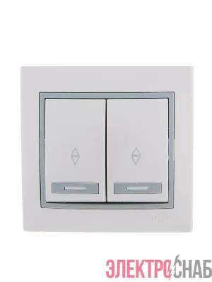 Переключатель проходной 2-кл. СП Mira 10А с сер. вставкой бел. LEZARD 701-0215-106