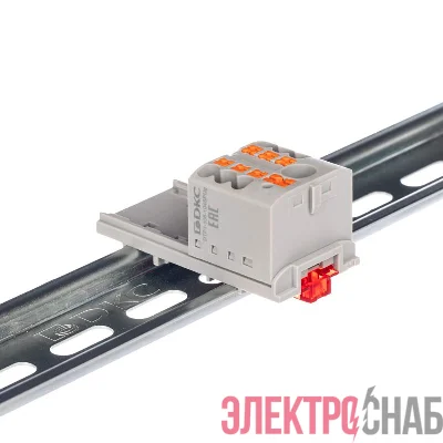 Блок распределительный с вертикал. адаптером на рейки шир. 15/35мм зажим push-in 1 ввод 6кв.мм 6 точек подключения 2.5кв.мм сер. DKC DTP1-106-104SPUG-V