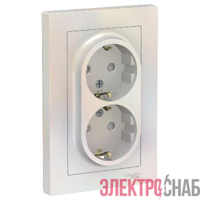 Розетка 2-м СП AtlasDesign 16А IP20 с заземл. защ. шторки в сборе жемчуж. SE ATN000426