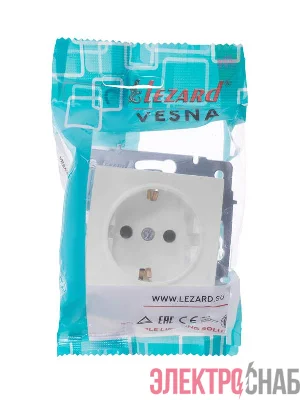 Розетка 1-м СП Vesna с заземл. защ. шторки ПБТ механизм бел. LEZARD 742-0288-124B