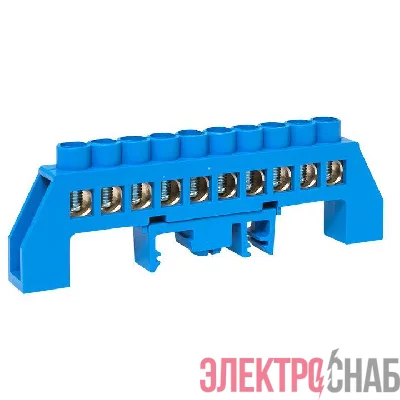 Шина нулевая N 8х12 10 отверстий синий нейлоновый корпус комбинированный латунь розн. стикер PROxima EKF sn0-125-10-dn-r