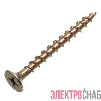 Саморез гипрок-дерево 3.5х55 потай крупн. резьба желт. цинк (уп.200шт) коробка СТРОЙМЕТИЗ 20100958