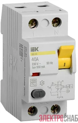 Выключатель дифференциального тока (УЗО) 2п 40А 100мА тип AC ВД1-63 KARAT IEK MDV10-2-040-100
