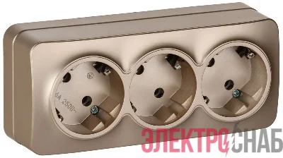 Розетка 3-м ОП GLORY РС23-3-ХШм 16А с заземл. без защ. шторок шампань матов. IEK ERH31-K37M-16