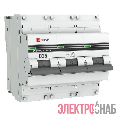 Выключатель автоматический модульный 3п D 35А 10кА ВА 47-100 PROxima EKF mcb47100-3-35D-pro