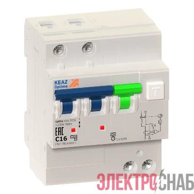 Выключатель автоматический дифференциального тока 2п C 16А 30мА тип A OptiDin VD63 УХЛ4 АЭС КЭАЗ 367622