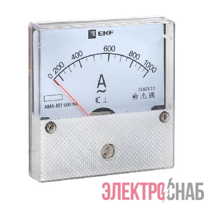 Амперметр аналоговый AM-A801 на панель 80х80 кругл. вырез 1000А трансф. подкл. EKF am-a801-1000/ama-801-1000