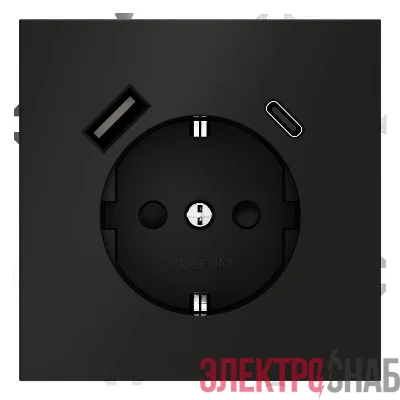 Розетка 1-м СП S70 16А с USB A+С с заземл. защ. шторки механизм черн. матов. Voltum VLS040508