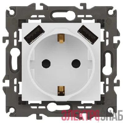 Розетка Elegance 14-4109-01М 16A 250В 2P+E защ. штор. с 2xUSB 3А 5В матов. бел. Эра Б0065773