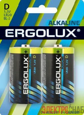Элемент питания алкалиновый D/LR20 1.5В Alkaline BL-2 (блист.2шт) Ergolux 11752