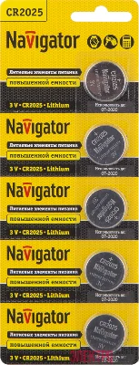 Элемент питания литиевый CR2025 94 764 NBT-CR2025-BP5 (блист.5шт) Navigator 94764