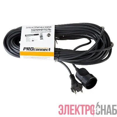 Удлинитель-шнур 1х20м без заземл. 6А IP20 1.3кВт ПВС 2х0.75 черн. PROCONNECT 11-7115