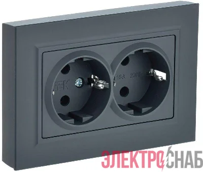 Розетка 2-м СП BRITE РСш12-3-БрГ 16А в сборе с заземл. защ. шторки графит IEK BR-R24-16-K53-F