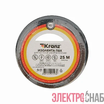 Изолента ПВХ 0.13х19мм 25м черн. Kranz KR-09-2206