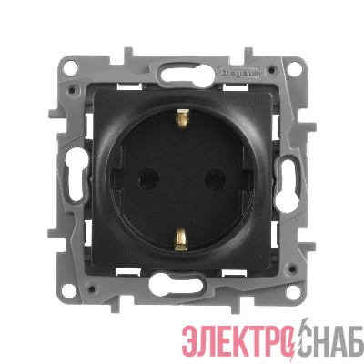 Розетка 1-м СП Etika 16А IP20 250В 2P+E с заземл. немецк. стандарт винтов. клеммы механизм антрацит Leg 672621