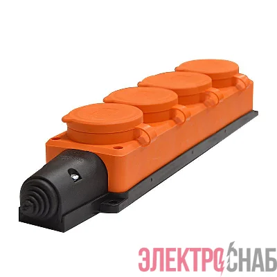 Колодка удлинителя 4-м Компакт 1ф с загл IP44 16А каучук оранж. UNIVersal 3035