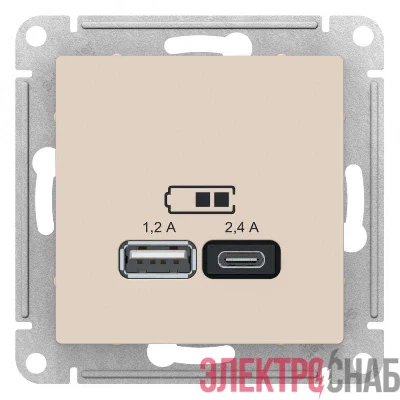Механизм розетки USB AtlasDesign A+С 5В/2.4А 2х5В/1.2А беж. SchE ATN000239