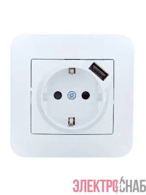 Розетка 1-м СП ASTI 16А IP20 с заземл. с заряд. устройством USB в сборе бел. LEZARD 7081-0202-181