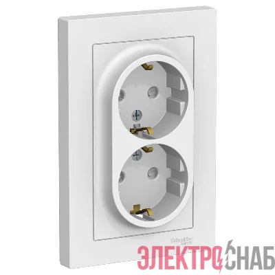 Розетка 2-м СП AtlasDesign 16А IP20 с заземл. защ. шторки в сборе бел. SE ATN000126