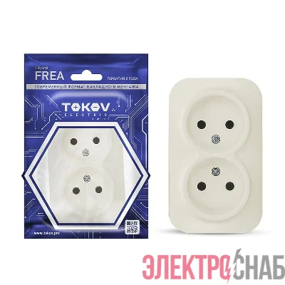 Розетка 2-м ОП Frea 16А IP20 250В без заземл. АБС-пластик беж. TOKOV ELECTRIC TKE-FR-R2-C02