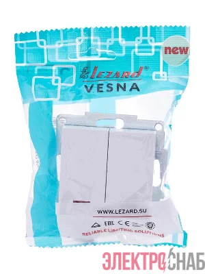 Выключатель 2-кл. СП Vesna с индикацией механизм бел. LEZARD 742-0288-112