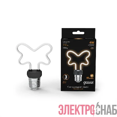 Лампа светодиодная филаментная Filament Artline 4Вт Butterfly матов. 2700К тепл. бел. Е27 330лм milky GAUSS 1001802104