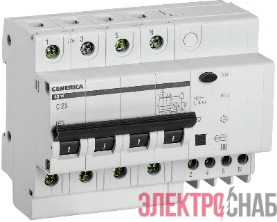Выключатель автоматический дифференциального тока 4п 25А 30мА АД14 GENERICA ИЭК MAD15-4-025-C-030