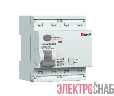 Выключатель дифференциального тока 4п 63А 30мА тип A 6кА ВД-100N электромех. PROxima EKF E1046MA6330