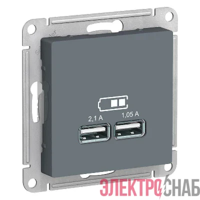 Механизм розетки USB AtlasDesign 5В 1порт х 2.1А 2порта х 1.05А грифель SchE ATN000733