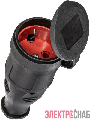 Розетка 16А IP44 прямая с заземл. каучук черн. КОСМОС RKsm-Z-IP(B)16A