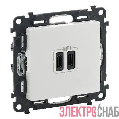 Устройство зарядное Valena Life с 2-мя USB-разьемами тип C-тип C 240В/5В 3000мА с лиц. панелью бел. Leg 753107