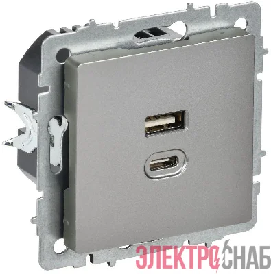 Розетка СП BRITE USB A+C 45Вт высокоск. заряд. РЮ11-2-БрС сталь IEK BR-U22-045-K46