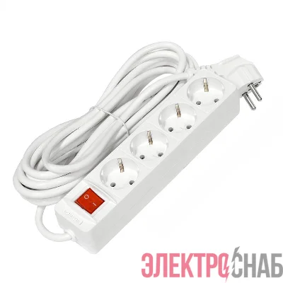 Удлинитель 4х5м с заземл. 16А IP20 3х1 с выкл. бел. DOMTOK 2500
