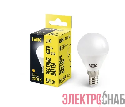 Лампа светодиодная G45 5Вт шар 3000К тепл. бел. E14 450лм 230-240В IEK LLE-G45-5-230-30-E14