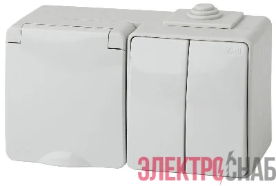 Блок розетка+выкл. ОП Эра Эксперт 11-7602-03 16А(10AX)-250В двойн. гориз. IP65 сер. ЭРА Б0035994