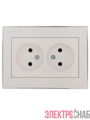 Розетка 2-м СП Rain 16А IP20 без заземл. с хром. боковой вставкой керамика бел. LEZARD 703-0225-128