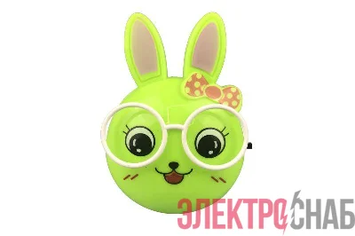 Светильник светодиодный NL-241 "Зайцы очкарики" 220В ночник с выкл. зел. Camelion 13816