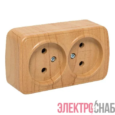 Розетка 2-м ОП Минск 10А IP20 без заземл. свет. дерево EKF EGR10-102-30