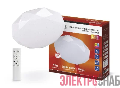 Светильник светодиодный COMFORT DIAMOND 75Вт 3000-6500К 6000лм 230В 480х80мм с пультом ДУ IN HOME 4690612034799
