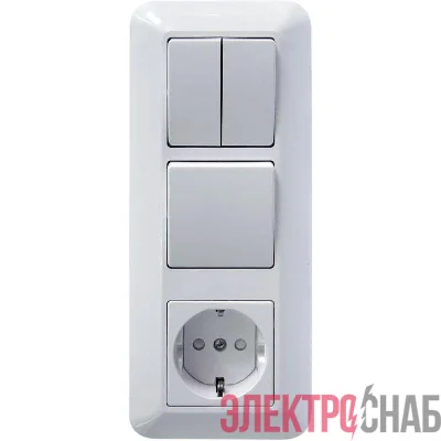 Блок СП БК-2 ВР-006А Прима (2кл+1кл выкл+роз. с заземл.) (опт. упак) бел. SchE BK2VR-006A-B