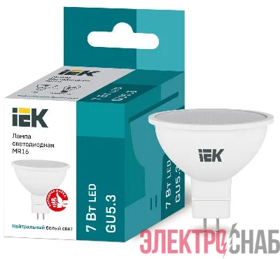 Лампа светодиодная Eco 7Вт MR16 софит 4000К нейтр. бел. GU5.3 630лм 230-240В IEK LLE-MR16-7-230-40-GU5