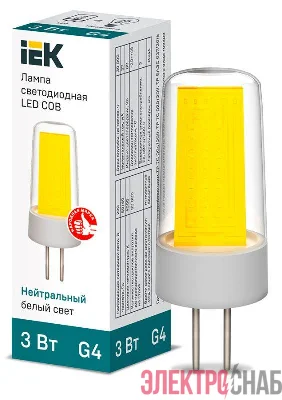 Лампа светодиодная COB 3Вт капсульная 4000К нейтр. бел. G4 230В керамика IEK LLE-COB-3-230-40-G4