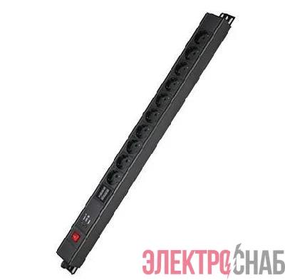 Блок распределения питания 10-м 16А Schuko вх. разъем Schuko для 19дюйм шкафов вертикал. с выкл. защита от перенапряж. с индикатором сети DKC R5VSH10SWOPAM